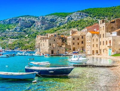Komiza Vis Island boats and houses