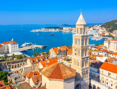 Aerial view of Split and old buildings