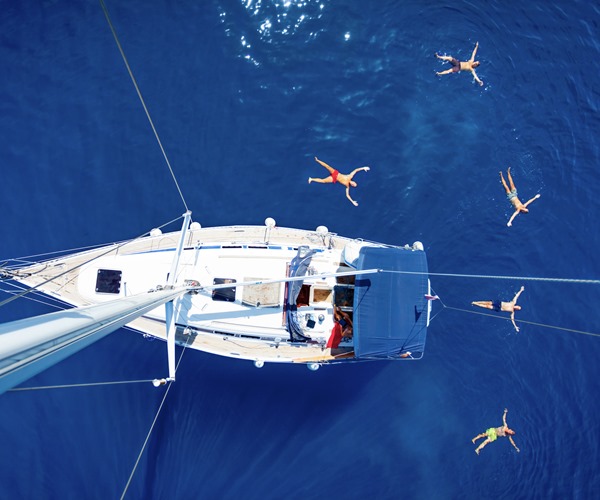 Swimming from the back of the yacht
